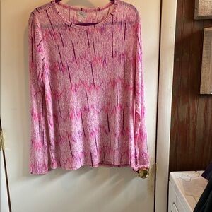 LOGO by Lori Goldstein Pink Patterned Long-Sleeve Knit Top